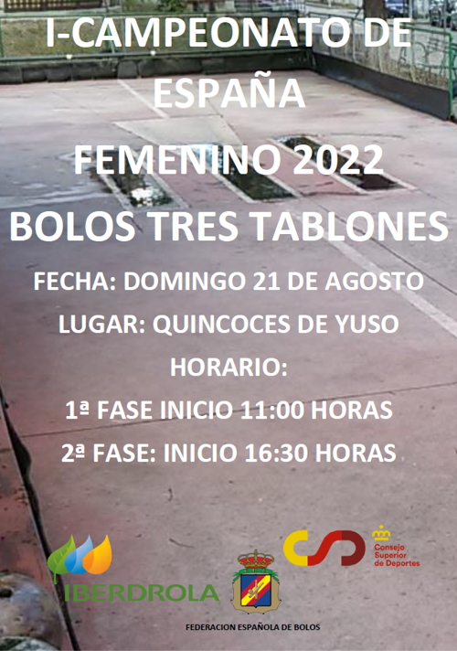 I CAMPEONATO ESPAÑA FEMENINO BOLOS TRES TABLONES