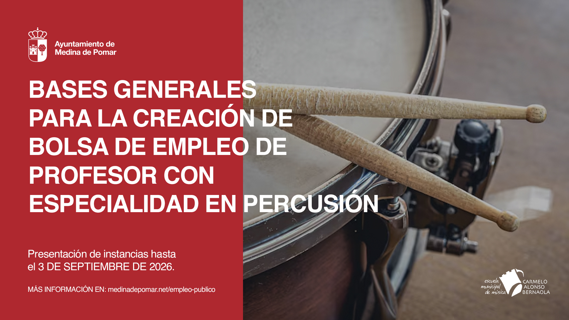 BOLSA DE EMPLEO PROFESOR/A PERCUSIÓN (Escuela Municipal de Música)