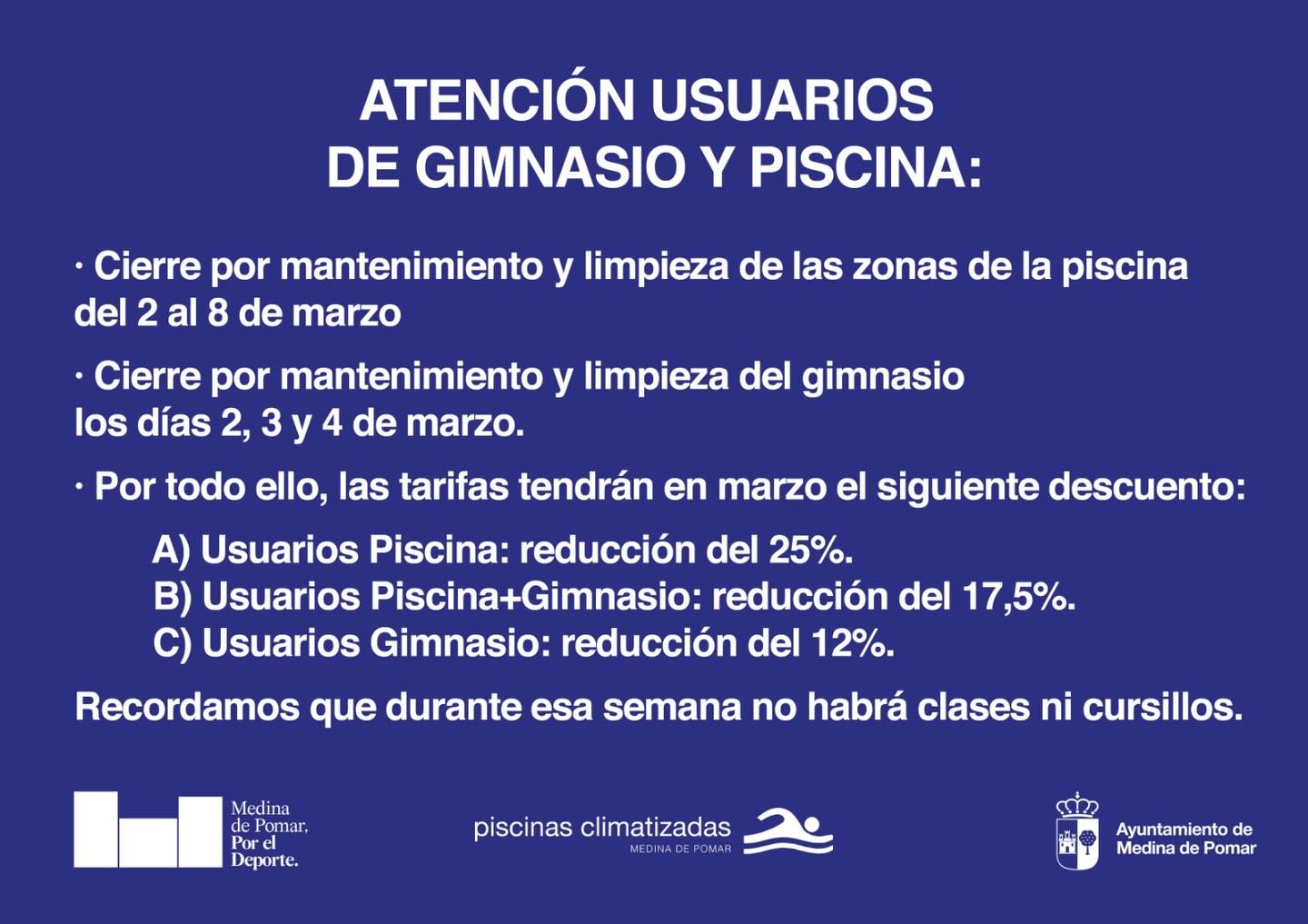 AVISO PISCINA Y GIMNASIO