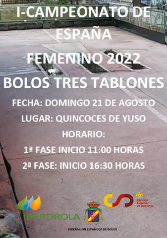 I CAMPEONATO ESPAÑA FEMENINO BOLOS TRES TABLONES