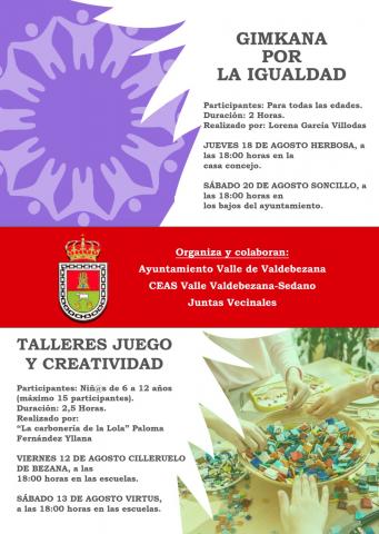 GIMKANA POR LA IGUALDAD T TALLERES JUEGO Y CREATIVIDAS en los distinto pueblos del Valle