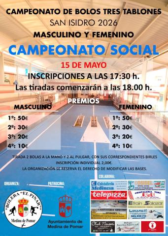 Campeonato de Bolos Tres Tablones. Masculino y Femenino.